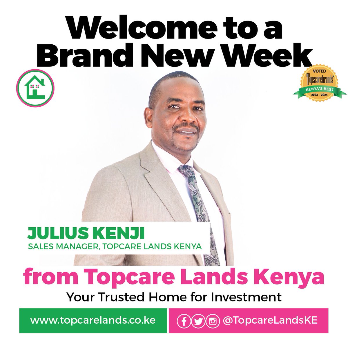 Here is to a brand new week at Topcare Lands Kenya from our Sales Manager, Ruai Branch, Julius Kenji. We are your Trusted home for Investment.
#BuiltOnTrust #topcaredelivers