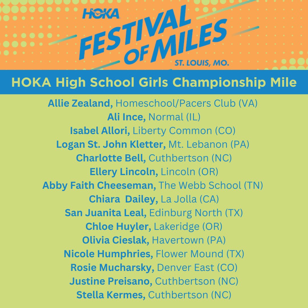 Introducing the 2024 HOKA High School Girls Championship Mile field! 🔥🔥🔥