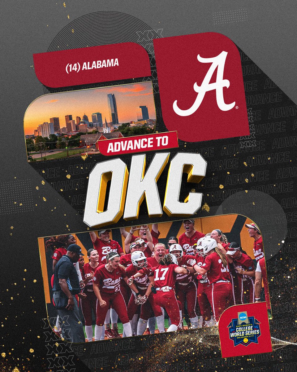 NCAA Softball (@ncaasoftball) on Twitter photo THE TIDE IS ROLLING TO OKC!!!!! 🐘
(14) <a href="/AlabamaSB/">Alabama Softball</a> upsets (3) Tennessee, 4-1, to advance to the #WCWS for the 15th time!
#RoadToWCWS THE TIDE IS ROLLING TO OKC!!!!! 🐘
(14) <a href="/AlabamaSB/">Alabama Softball</a> upsets (3) Tennessee, 4-1, to advance to the #WCWS for the 15th time!
#RoadToWCWS