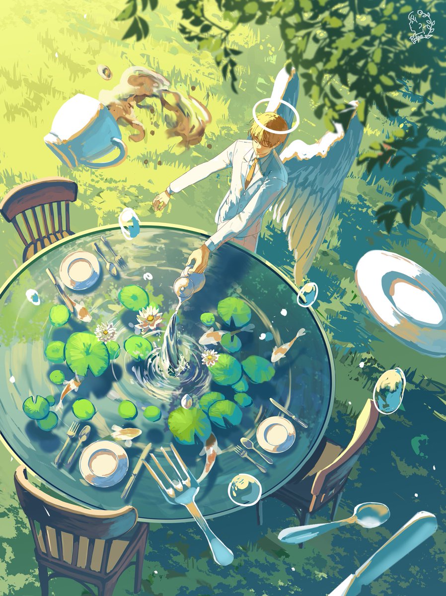 오후의 연못 티타임🫖 
#illust