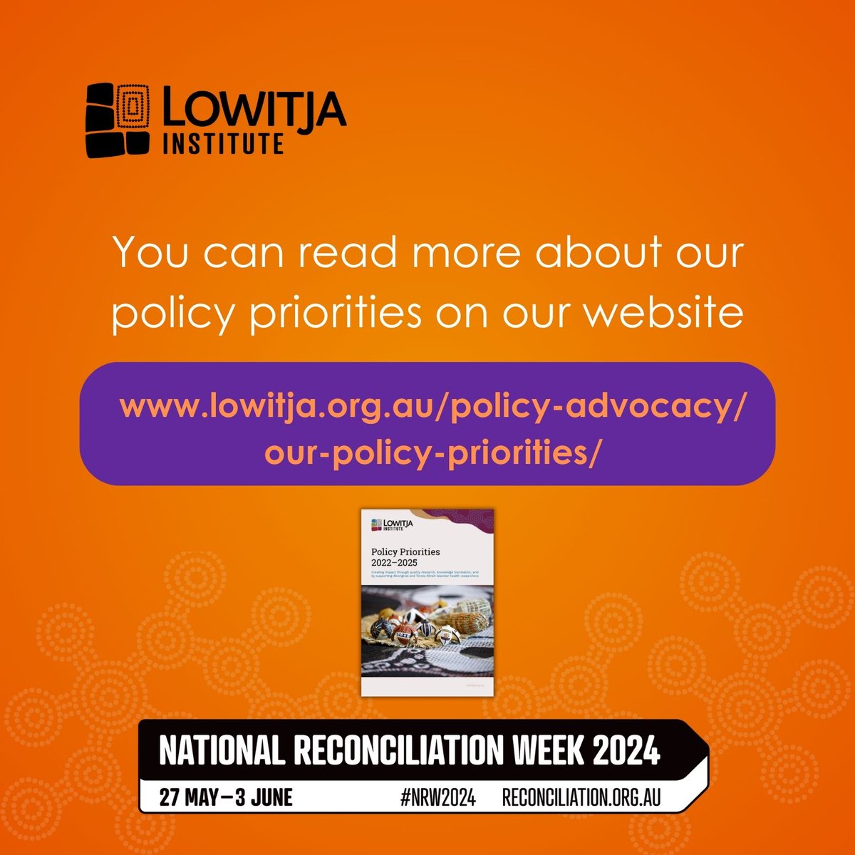 For Reconciliation Week, we’re highlighting Lowitja Institute’s core policy priorities. We need advocacy and action to help improve health and wellbeing outcomes for mob #NowMoreThanEver #Reconciliation #NRW2024