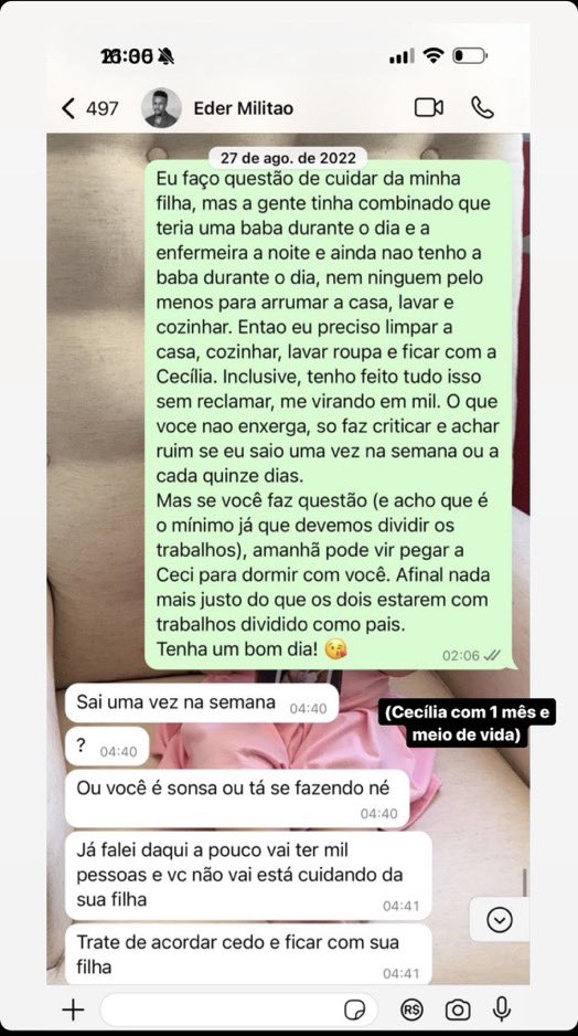 Karoline Lima expõe conversa com Éder Militão, na qual ele afirma que seria 'o melhor pai do mundo'.