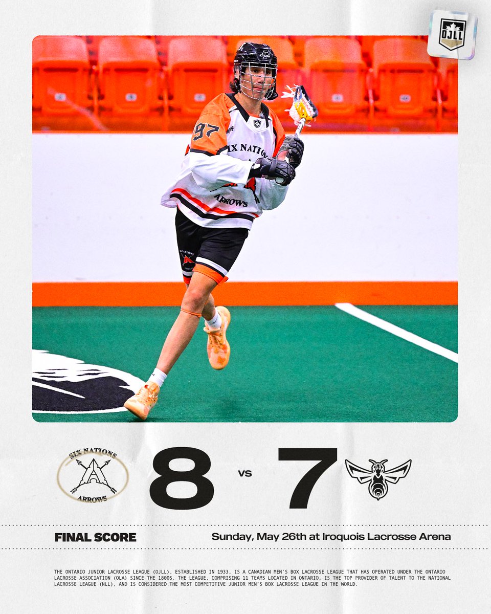 Six Nations Arrows defeat Oakville Buzz 8-7 in OT

#OJLL #OntarioLacrosse