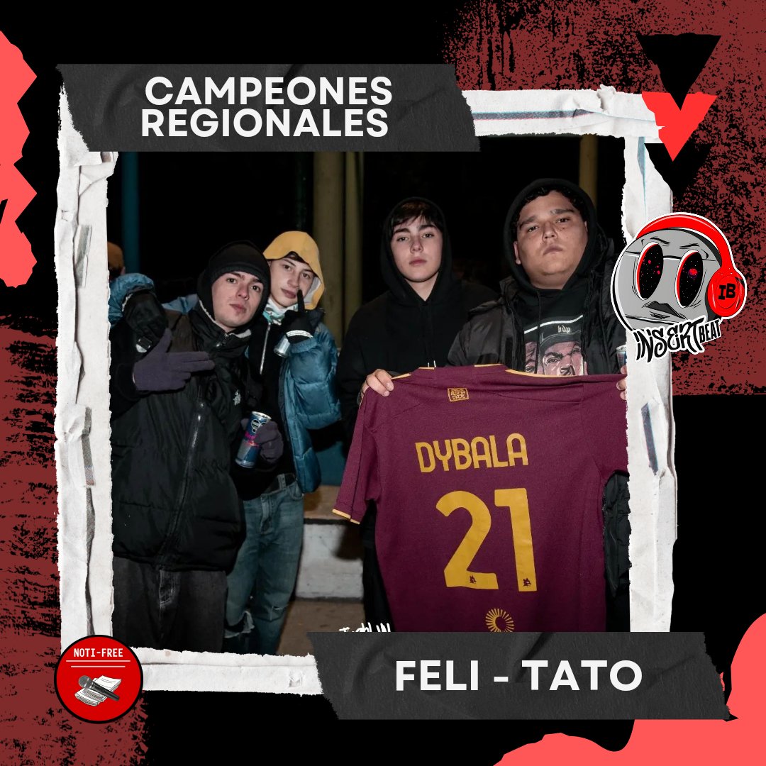 free_noti's tweet photo. INSERT BEAT - FINAL REGIONAL 🇦🇷
📌 CAMPEONES
FELI - TATO es el team ganador de la Reg. Salto, tras vencer a:
• SUDAKA - DK en cuartos
• BRANKO - TOLE en semifinales
• CREO EN DIOS Y NO EN LA IGLESIA en la final
🥇 Cupo a la Final Nacional de @InsertBeat
#InsertBeat 🇦🇷 https://t.co/zoUadd7Eaj