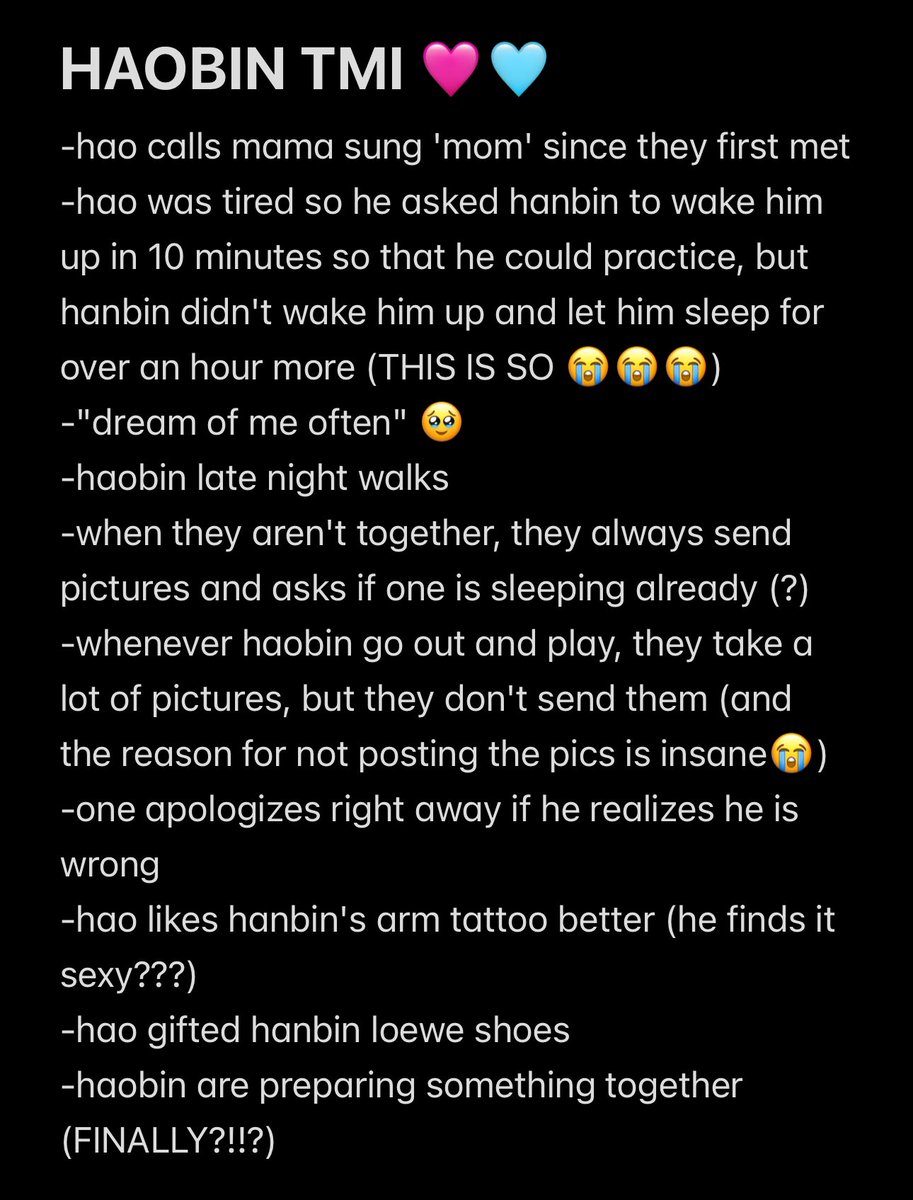 haospresso's tweet photo. made a list of haobin tmis that i missed out yesterday since i was inactive the whole day 😭 https://t.co/PedKWa5xkZ