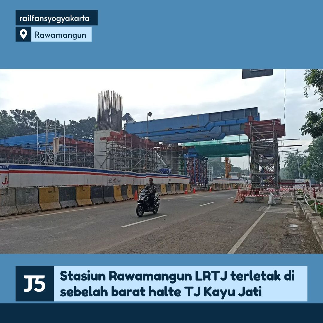 Pada Minggu (26/5) pembangunan Stasiun Rawamangun LRT Jakarta terpantau sudah dimulai. Calon bangunan Stasiun LRT Rawamangun akan terletak di sisi barat halte Transjakarta Kayu Jati.

Pic: @railfansyogyakarta

#Jalur5