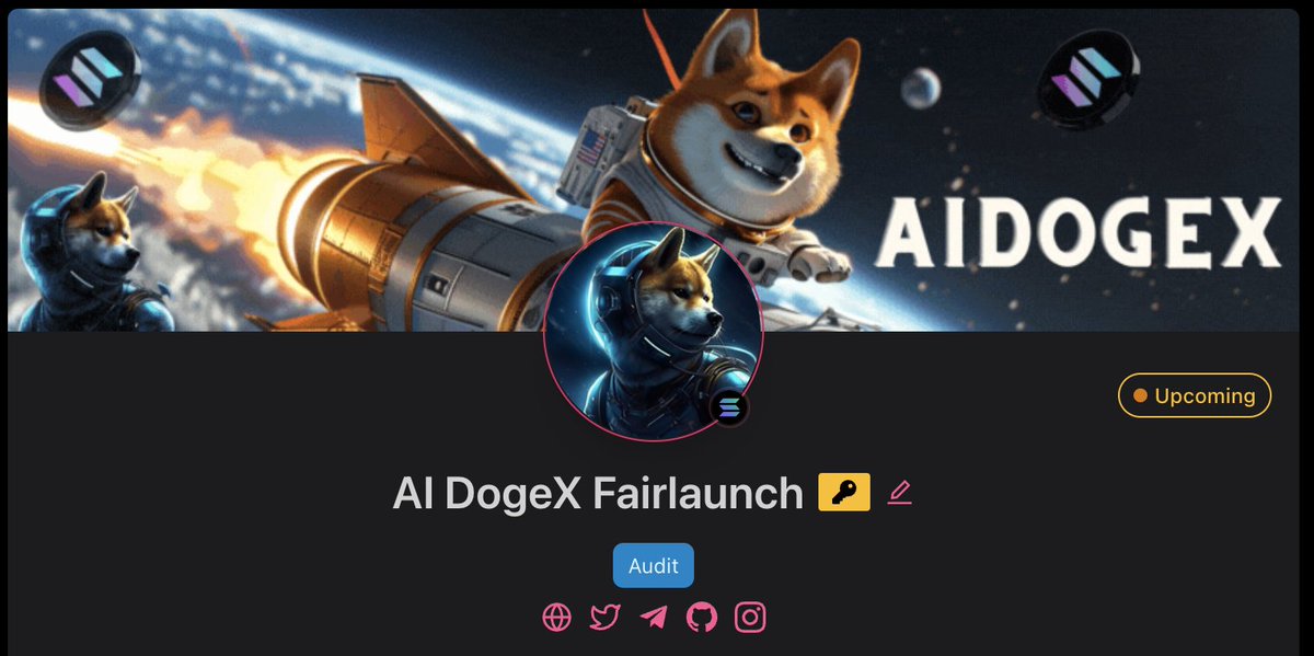 #AIDOGEX SOL Presale is coming soon.

➡️pinksale.finance/solana/launchp…

✅ Pre-Listing on CMC 
🔄 CEX Listings
💥 Auto listing 
💥 No private sale 
💥 No team token 
🤑 Tax 0% 
🤙 Top Callers, Influencers 
🔥 DexScreener Trending &amp; Ads 
🌐 Massive Global Marketing

#SolanaGems #meme