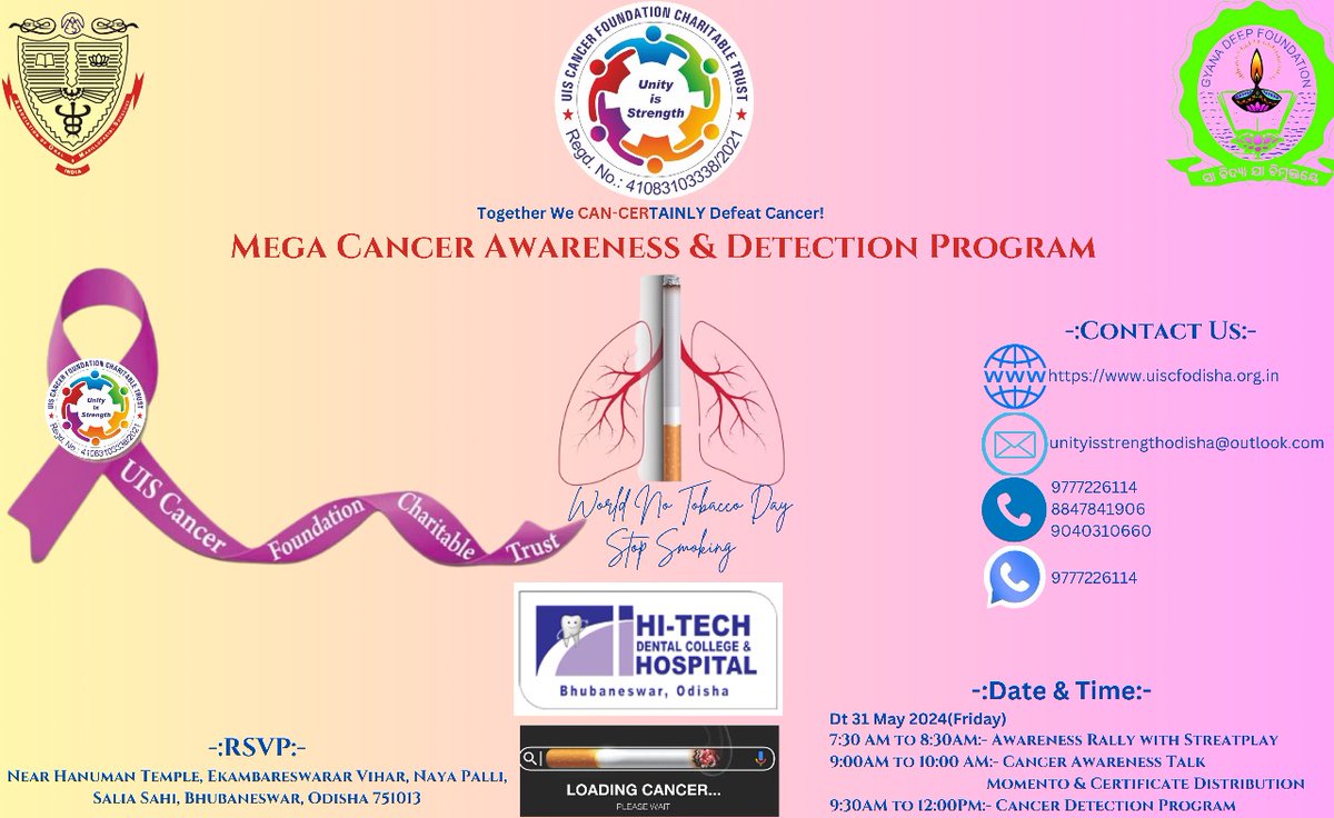 UnityIsStrengt6's tweet photo. Join UIS Cancer Foundation Charitable Trust in their efforts to raise awareness and provide cancer detection services at Saliasahi Slum on World No Tobacco Day. Let's work together to fight against cancer and save lives! #CancerAwareness #WorldNoTobaccoDay #UISCancerFoundation https://t.co/NMS3DhfiPQ