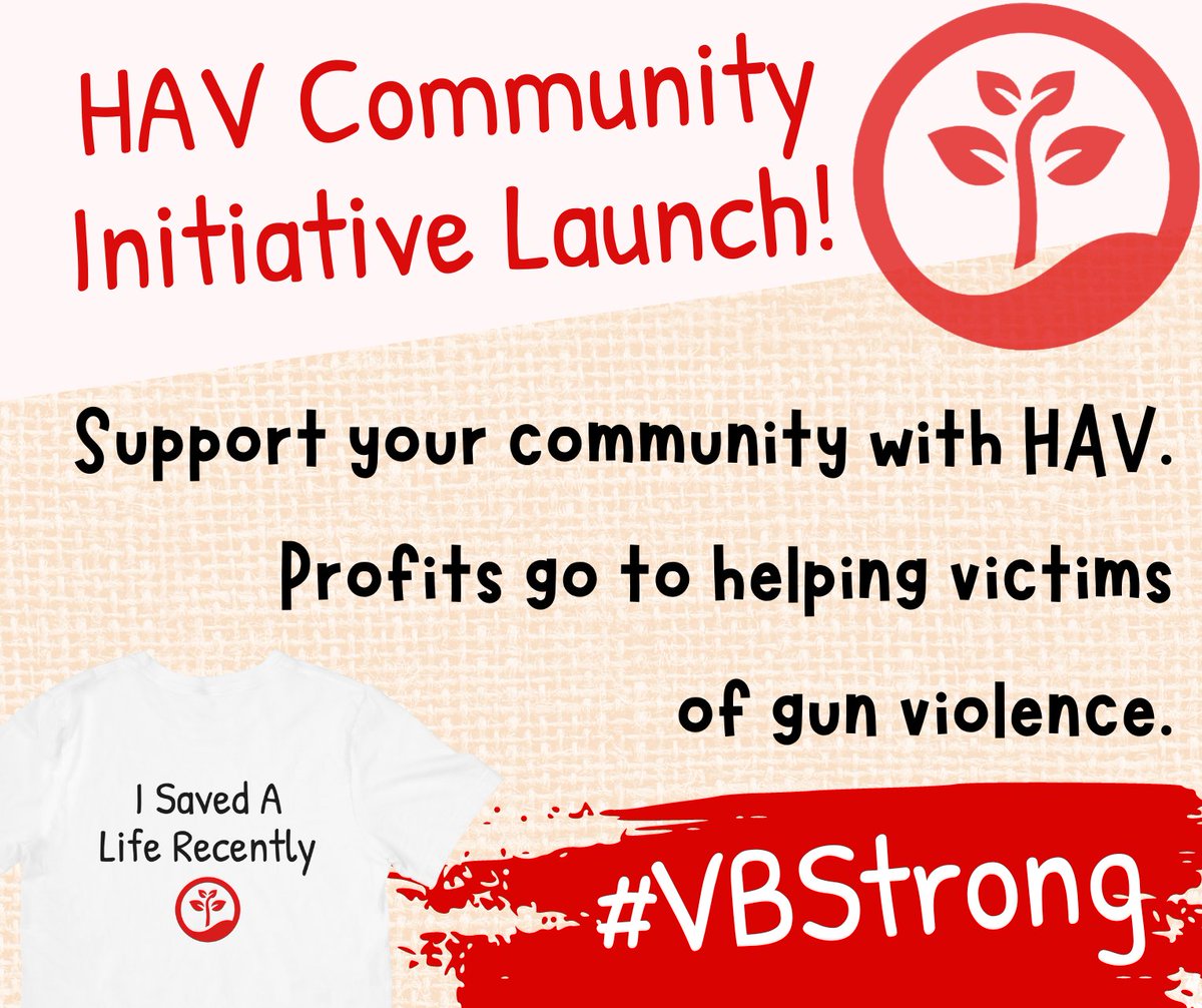 HAVinitiative's tweet image. The Hope After Violence initiative is finally here! Rock your support to our #VBStrong community with the purchase of a stylish tee, mug, or cap. Profits of each sale go directly towards helping victims of gun violence in Hampton Roads. hopeafterviolence.shop