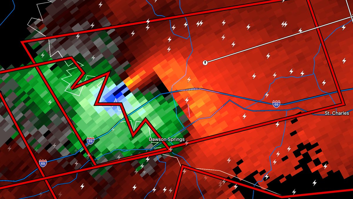 Doppler radar reporting max delta V of 122kts on the storm near Dawson Springs KY #Tornado #KYWX