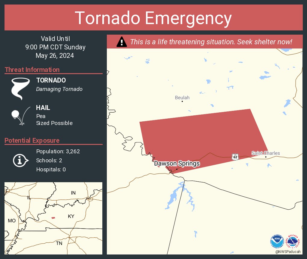 Tornado Emergency continues for Dawson Springs KY until 9:00 PM CDT