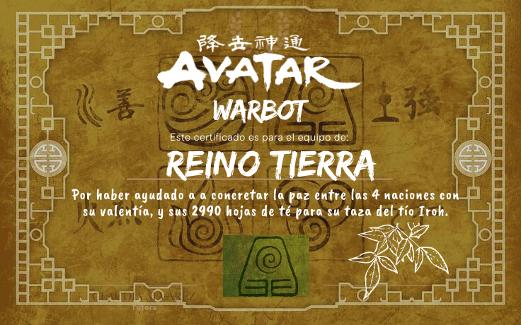 AvatarWb's tweet photo. ¡Segundo lugar! Agradecemos al Team Tierra ⛰️ por todo su arduo trabajo hasta el final del warbot, serán siempre recordadxs por su gran velocidad y percepción (a pesar de nuestra querida Toph).
Felicidades por turcaganar! https://t.co/HaDD2WaW5D
