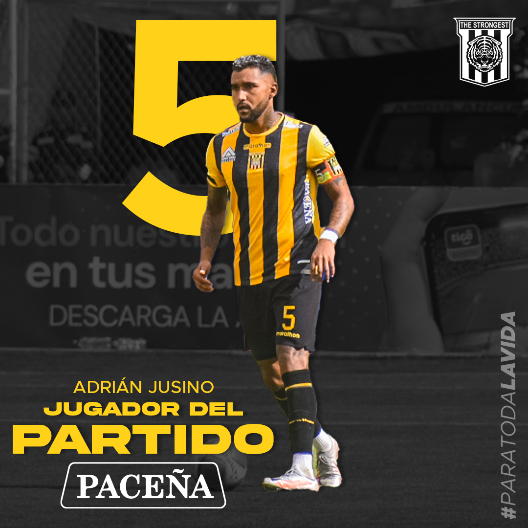 ClubStrongest's tweet photo. ⭐ ¡El jugador #Paceña del partido es #Atigrado! 🤩
Adrián Jusino, es la figura del encuentro #5️⃣
¡La muralla gualdinegra! 🐯🔥
#ClubTheStrongest
#ParaTodaLaVida https://t.co/GstkPVWAcN