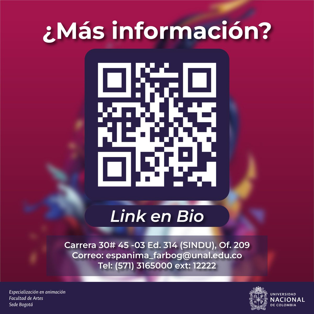 🙌#AdmisionesUNAL La Especialización en Animación tiene abierta su convocatoria de admisión para ingreso a clases en el periodo 2024-2 Consulta la información en: bit.ly/3PmU6Zu y/o escribe a: espanima_farbog@unal.edu.co #AspirantesUNAL #InscripcionesAbiertas