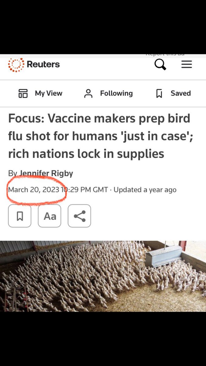 The Vaccines weren’t for Covid, 
Covid was for the vaccines.

Now apply same logic to Bird Flu with the added advantage that those perpetuating it get to bolster their assault on Farmers.

This time however, there is an army waiting to oppose it.
