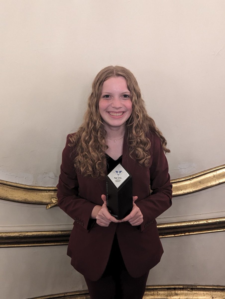 Congratulations to Lucy Bowman who finishes 8th in the nation at the National Catholic Forensics League Grand National Tournament in book interpretation! #bullpupnation