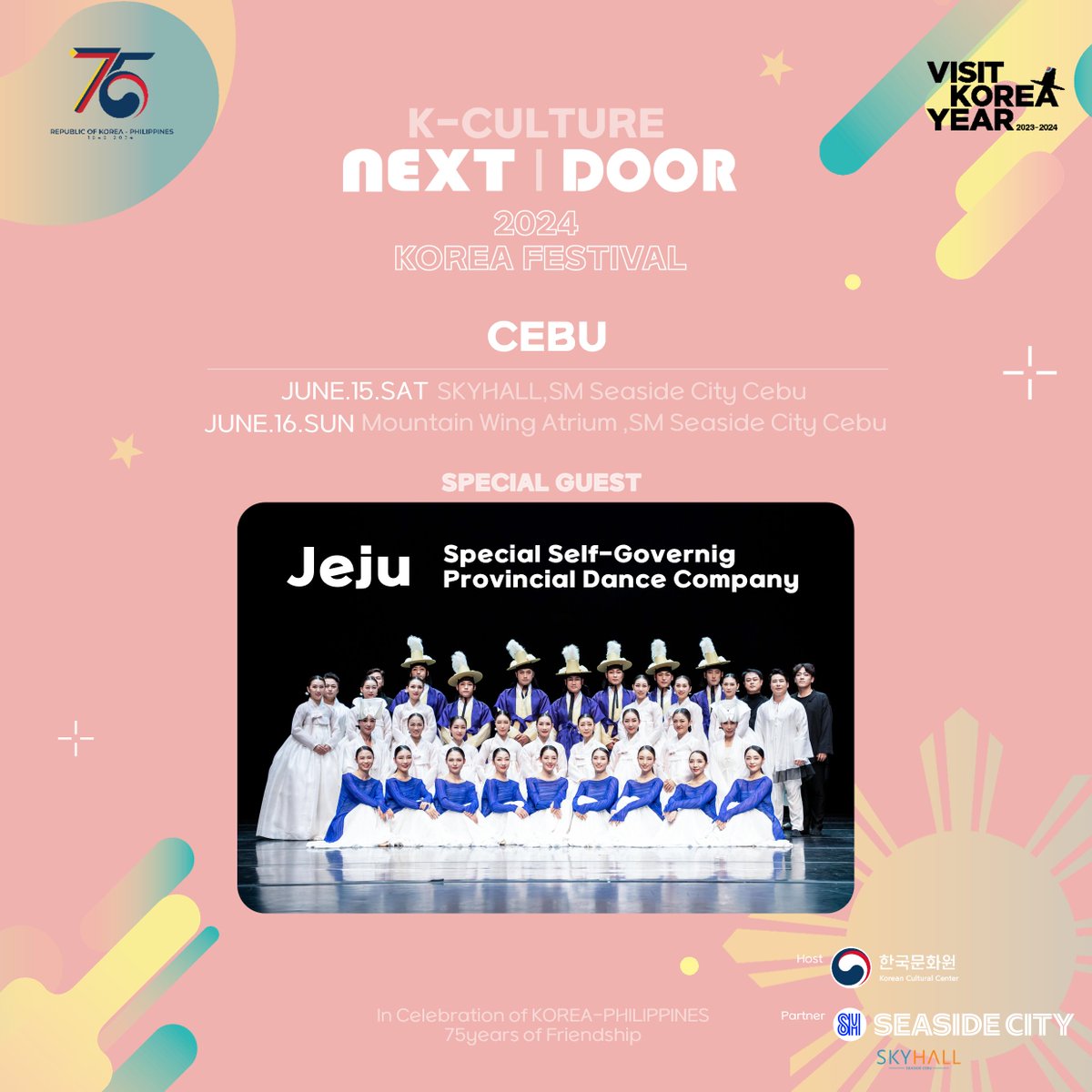 This year we also celebrate the friendship between 2Cebu and Jeju! @Kccphil brings THE JEJU SPECIAL SELF-GOVERNING PROVINCIAL DANCING COMPANY who will highlight Jeju's history, culture, and traditions through dance. June 15, 2024 2:00 PM at the SkyHall of @SMSeasideCebu