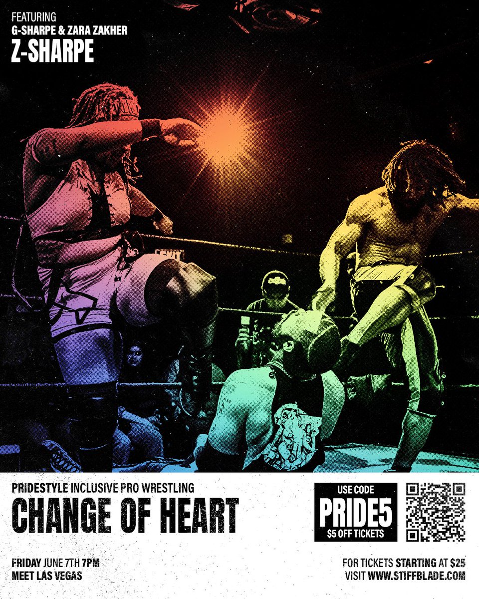 🚨FLASH SALE🚨 USE CODE “PRIDE5” TO SAVE $5 ON EVERY TICKET @ STIFFBLADE.COM Ride the New Wave into Pride month w Inclusive Pro Wrestling @thelistvegas presents PrideStyle 25 𝗖𝗛𝗔𝗡𝗚𝗘 𝗢𝗙 𝗛𝗘𝗔𝗥𝗧 Friday 6/7 • 7PM • MEET Las Vegas stiffblade.com/pridestyle