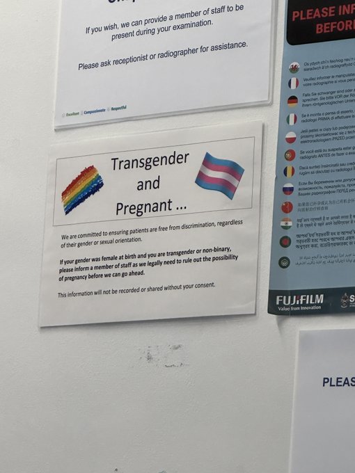 OxCuthbertaba's tweet photo. This sign's up in a hospital in the UK.

Seriously, can't go anywhere these days without running into some trans related nonsense. 
So annoying. https://t.co/vS4ScPLD2O