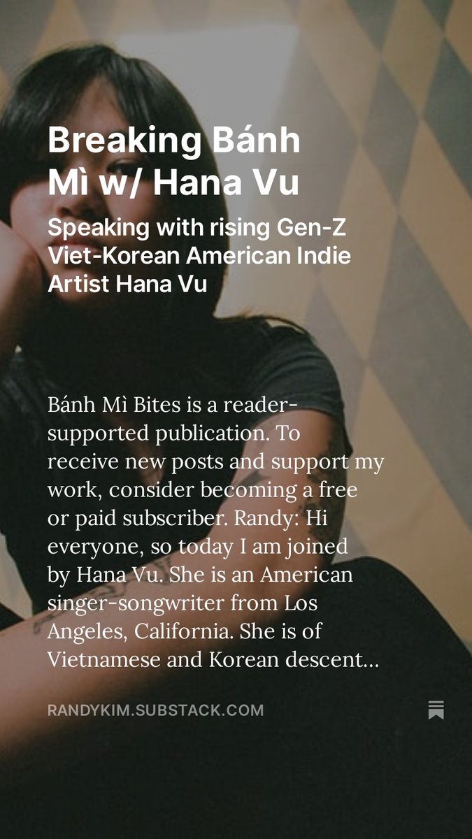 Check out this week's interview on my Banh Mi Bites Substack with rising Gen-Z Viet-Korean American indie rock artist Hana Vu as we talked about her latest album 'Romanticism' and her upcoming US summer tour. To read and or listen: randykim.substack.com/p/breaking-ban…