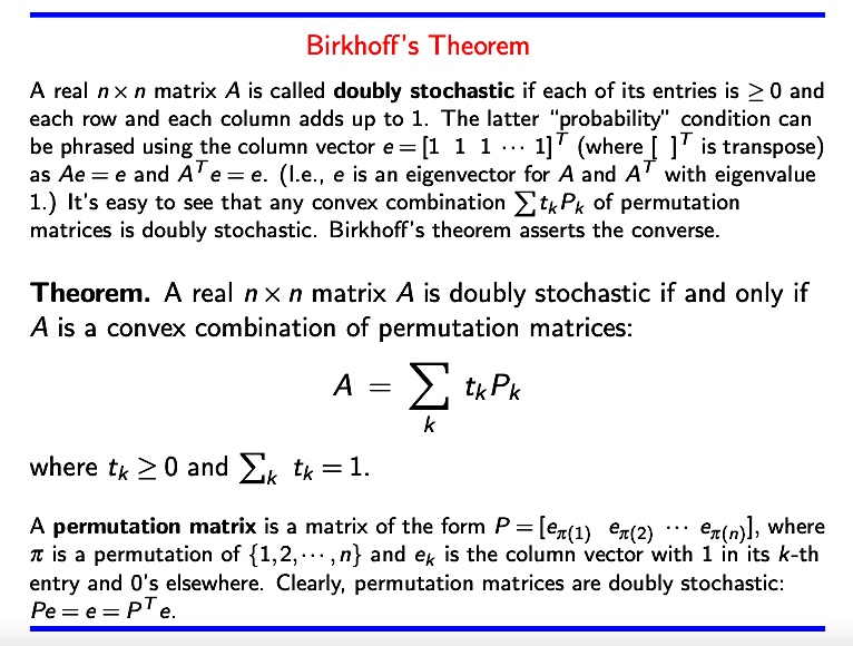 Birkhoff's Theorem on the determination of doubly stochastic matrices. #math #algebra #probability