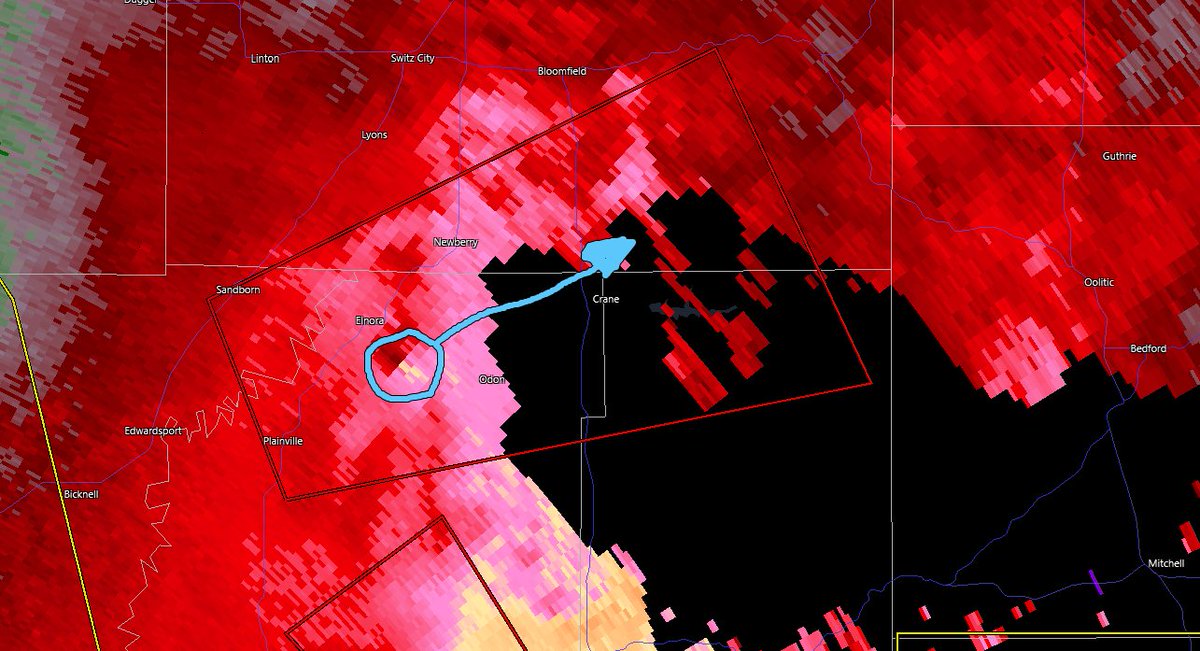 Tornado on the ground in Dubois , Indiana. This is heading towards Crane , IN . Take shelter now. Very tight couplet. #wxtwitter #tornado #inwx @NWSIndianapolis