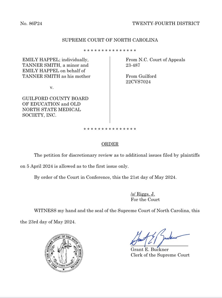 A court order Thursday confirmed that the NCSC will take up the case of Tanner Smith, who was 14 when he faced the forced vaccination. Smith’s mother, Emily Happel, is also a plaintiff in the lawsuit against the Guilford County school board and Old North State Medical Society.