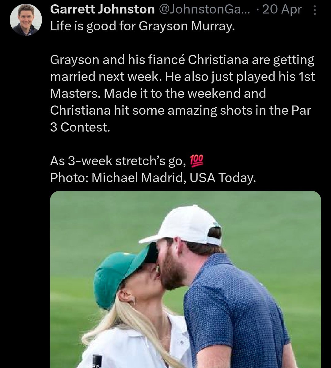 The statement from Grayson Murray's parents does not mention his fiancée. Also, he deleted their engagement post from his insta gram. They were still together last month at the Masters. Was his tragic death a result of a struggling man going off the rails because of a breakup?