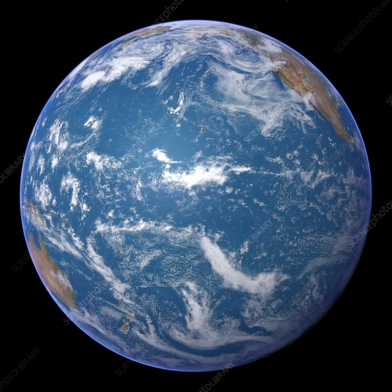 'This is a real image of Earth taken from space, showing the Pacific Ocean, which is the largest and deepest ocean on Earth. It covers about one-third of the Earth's surface and contains more than half of the planet's open water. The reason why there appears to be little to no