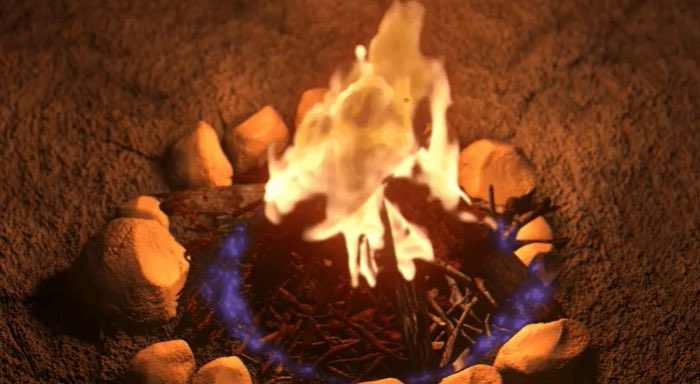 En Los Increíbles, Violet lucha por generar un campo de fuerza alrededor de una fogata. El fuego parpadea cuando se le priva de oxígeno.