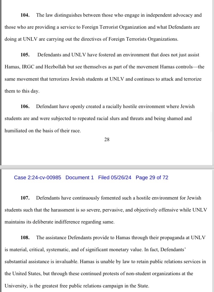 Breaking: A Jewish student has just sued @unlv for its tolerance of anti-Semitic behavior and specific anti-Semitic actions, including an allegation that he lost his job at the school library for being Jewish. Student is represented by @Chattah4Nevada and @joeygilbertinc. One
