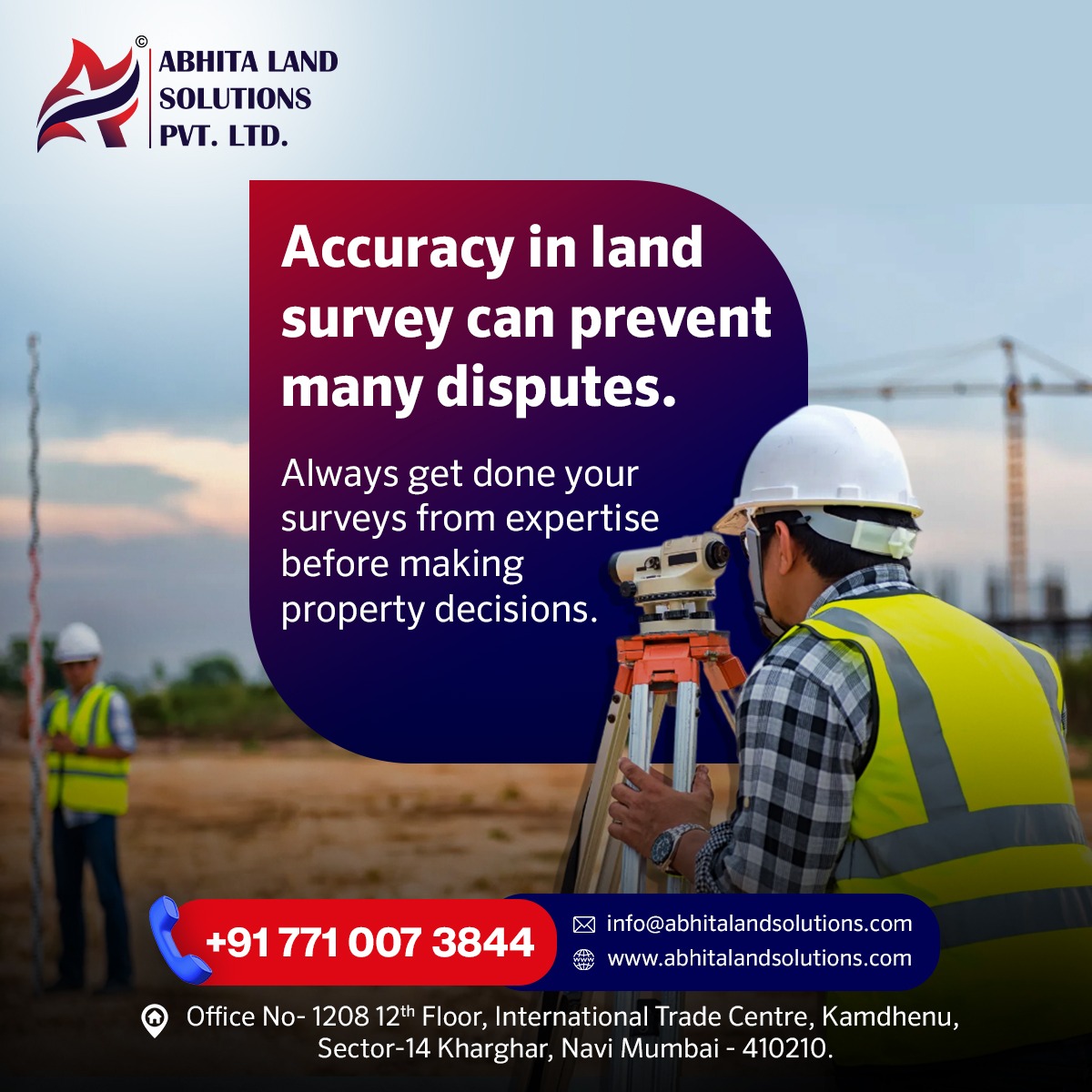 Ensure peace of mind with accurate land surveys. Trust the experts to prevent property disputes and make informed decisions.
#LandDisputes #LegalGuardians #LandMatters #LandRights #LegalAdvice #LegalServices #LegalSolutions #landsolution #landservice #abhitalandsolutions #mumbai