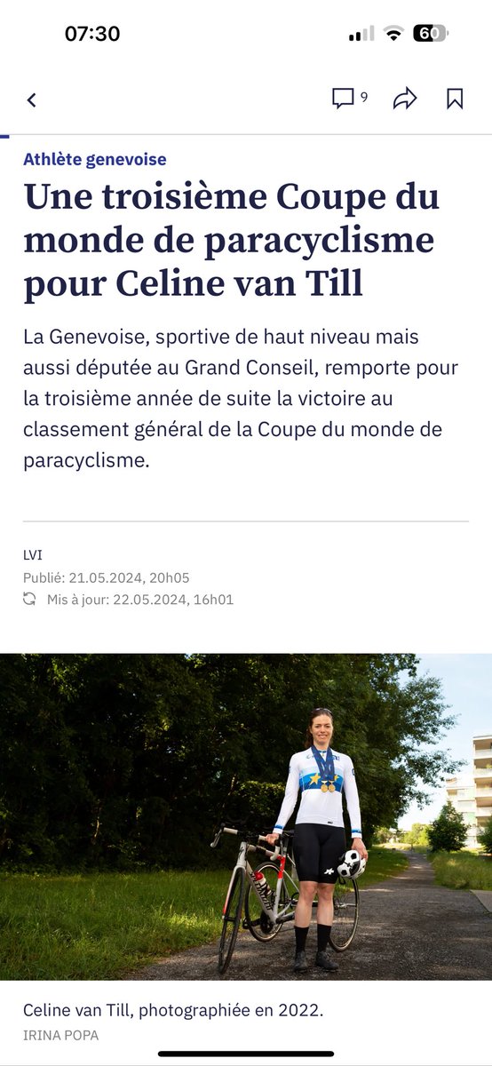 claude_reymond's tweet photo. Bravo à @Celine_vanTill  pour sa performance qui porte haut les couleurs de la Suisse et du paracyclisme https://t.co/yVQopymZju