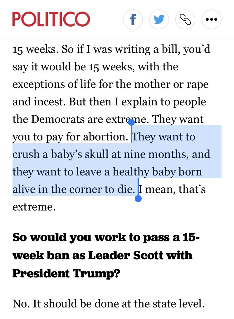 In a @politico interview, Rick Scott makes outrageously false accusations against Democrats on abortion, and Politico just moves on as if it’s normal and true. Journalists’ failure to push back on right-wing lies is poisoning our democracy.