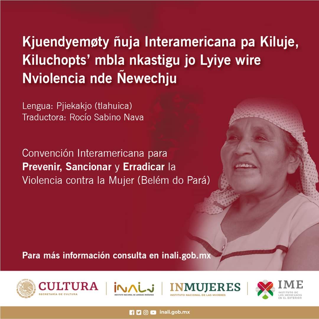¡Difúndela! 📢 🗣 Convención de Belém do Pará en lenguas indígenas nacionales. ¡Consúltala! 👉 ow.ly/ACYl50IfzzP 👈 #MéxicoPluricultural 🇲🇽