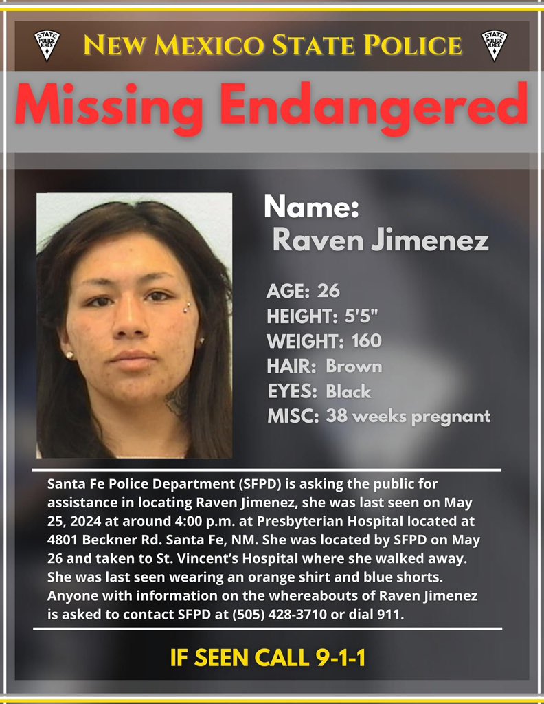 Was located today, but is reported as an endangered missing person again.

Please call Santa Fe Police at 505 428-3710 if you see her.

#StaySafeSantaFe 
#ProtectAndServe 
@SantaFeGov