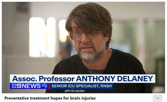 Thank you @gabyrogers for reporting on the brain injury trial being run by A/Profs Anthony Delaney & @NaomiHammond at Royal North Shore ICU! 'Giving antibiotics early can prevent lung infections and increase survival.' Read: tinyurl.com/2jx69m2h Watch: tinyurl.com/y8yzttr2