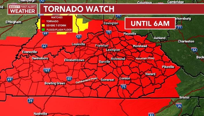 Tornado watch now out for all but two counties in the state. Lasting until 6am tomorrow🚨⛈️🚨