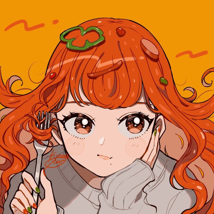 「looking at viewer orange background」 illustration images(Latest)