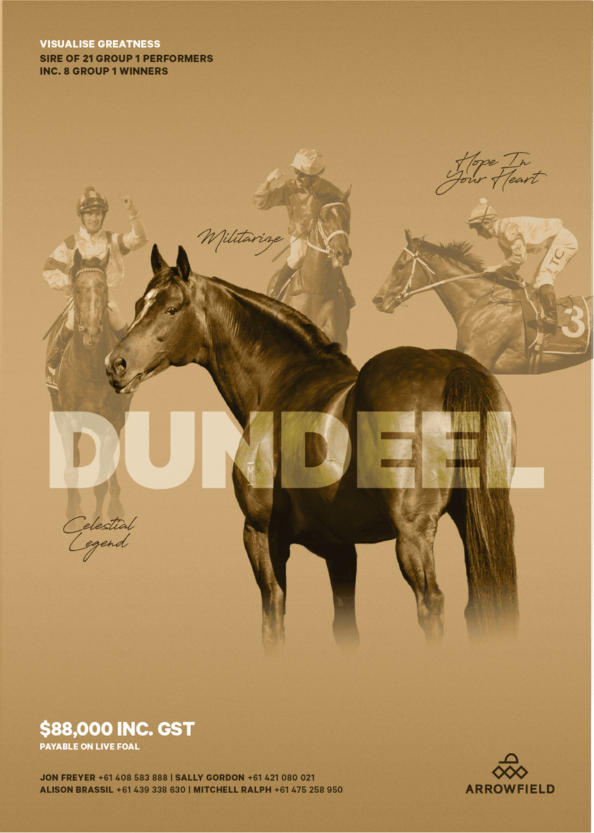 🥇 DUNDEEL 🥇 Visualise greatness - Sire of 21 Group 1 performers including 8 Group 1 winners 🏆 @ArrowfieldStud