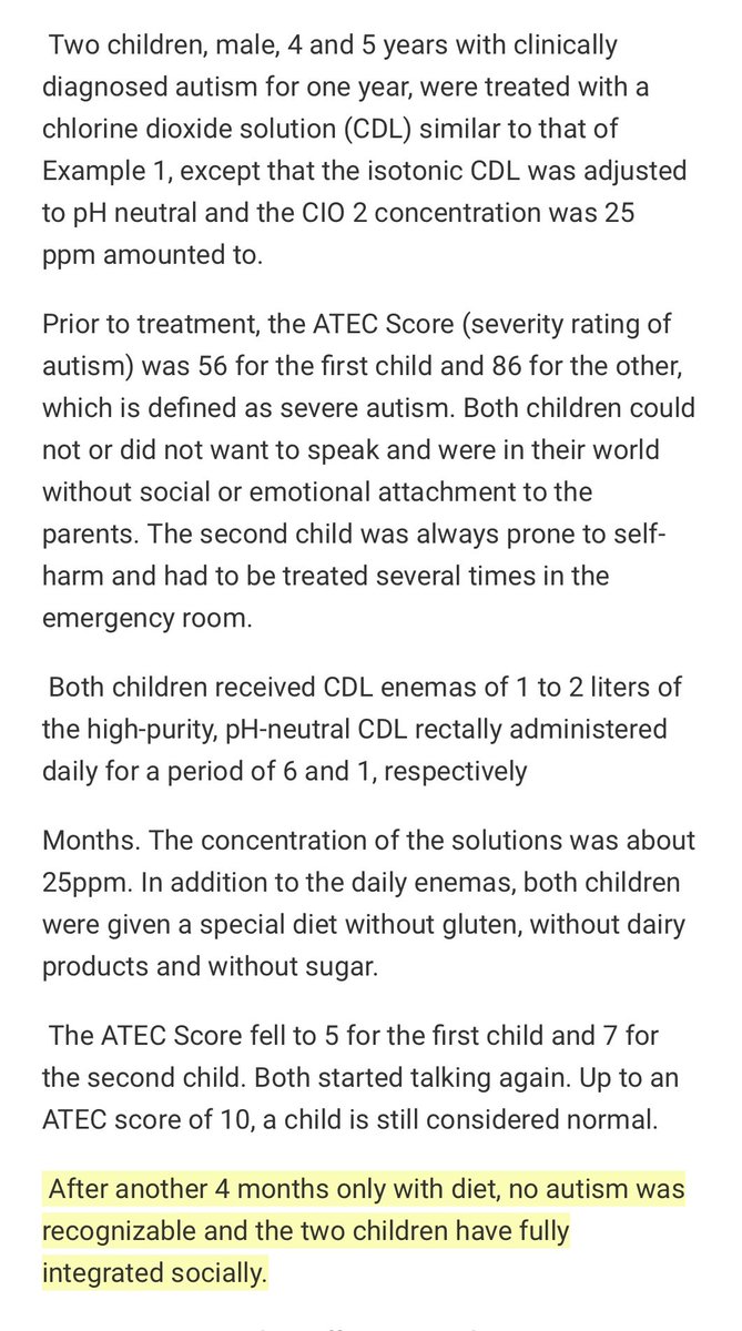 What if I told you there was a cure for autism? 🤔👇🏼

Pharmaceutical composition for the treatment of internal inflammations

Patent # WO2018185347A1

Abstract:👇🏼

The invention relates to a pharmaceutical composition based on an aqueous solution of chlorine dioxide adapted as a