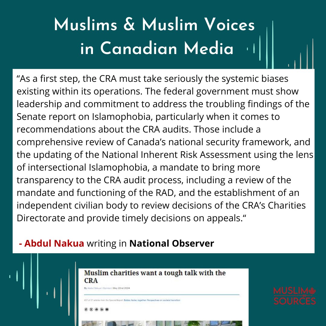 MuslimSources's tweet image. Our highlights of Muslims and Muslim voices in Canadian media this past week:  #amplifyingMuslimvoices