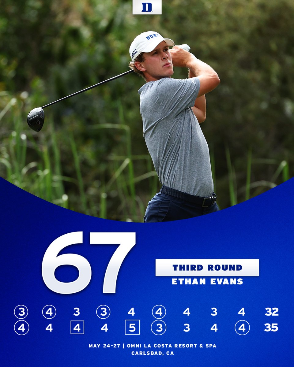 Have a day 🤩🤝 ➤Evans rolled in 7 birdies during the third round, the most by any individual in the field on Sunday ➤The sophomore has now carded at least one round in the 60's in each of his three postseason starts this season #GoDuke x #NCAAGolf
