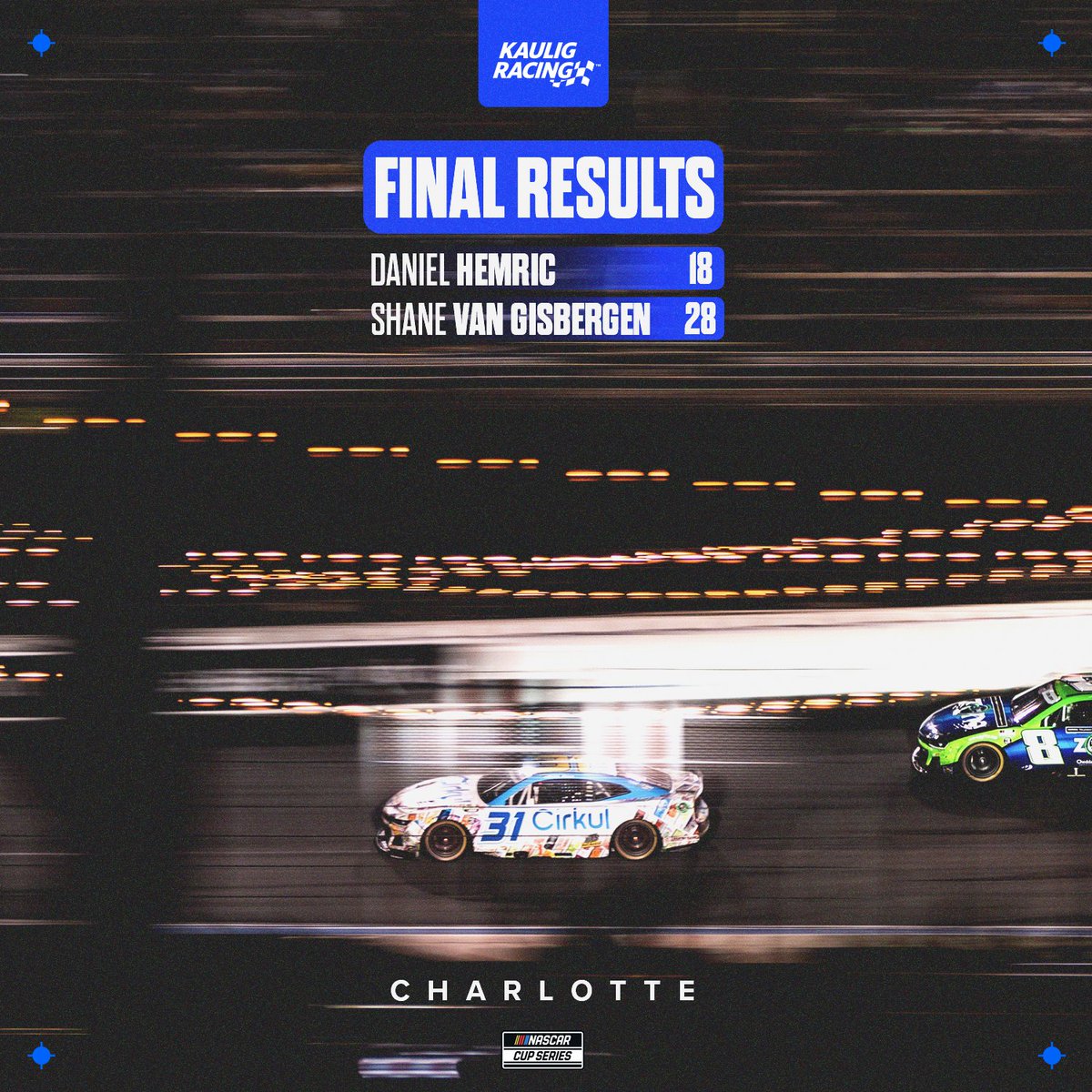 The #CocaCola600 turned out to be just a CocaCola373.5. 🙃 Really proud of the speed we had in both cars today. A little bit of damage took some speed out of the 16 but SVG definitely learned a lot!