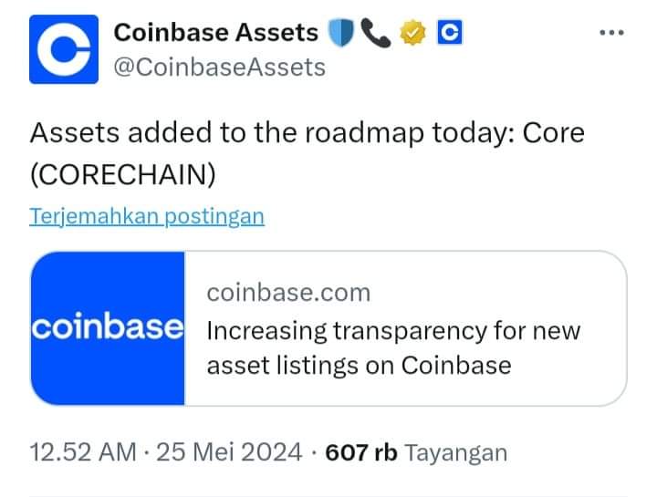 $CORE  <a href="/Coredao_Org/">Core DAO 🔶</a>
 , #Airdrop pertama kami di Aplikasi Satoshi, kini ada di peta jalan Coinbase!
Ini merupakan bukti kualitas dan potensi token yang kami pilih.

Bergabunglah sejak dini, bertumbuh bersama kami, dan jadilah bagian dari kisah sukses besar berikutnya! 🧡

Yang