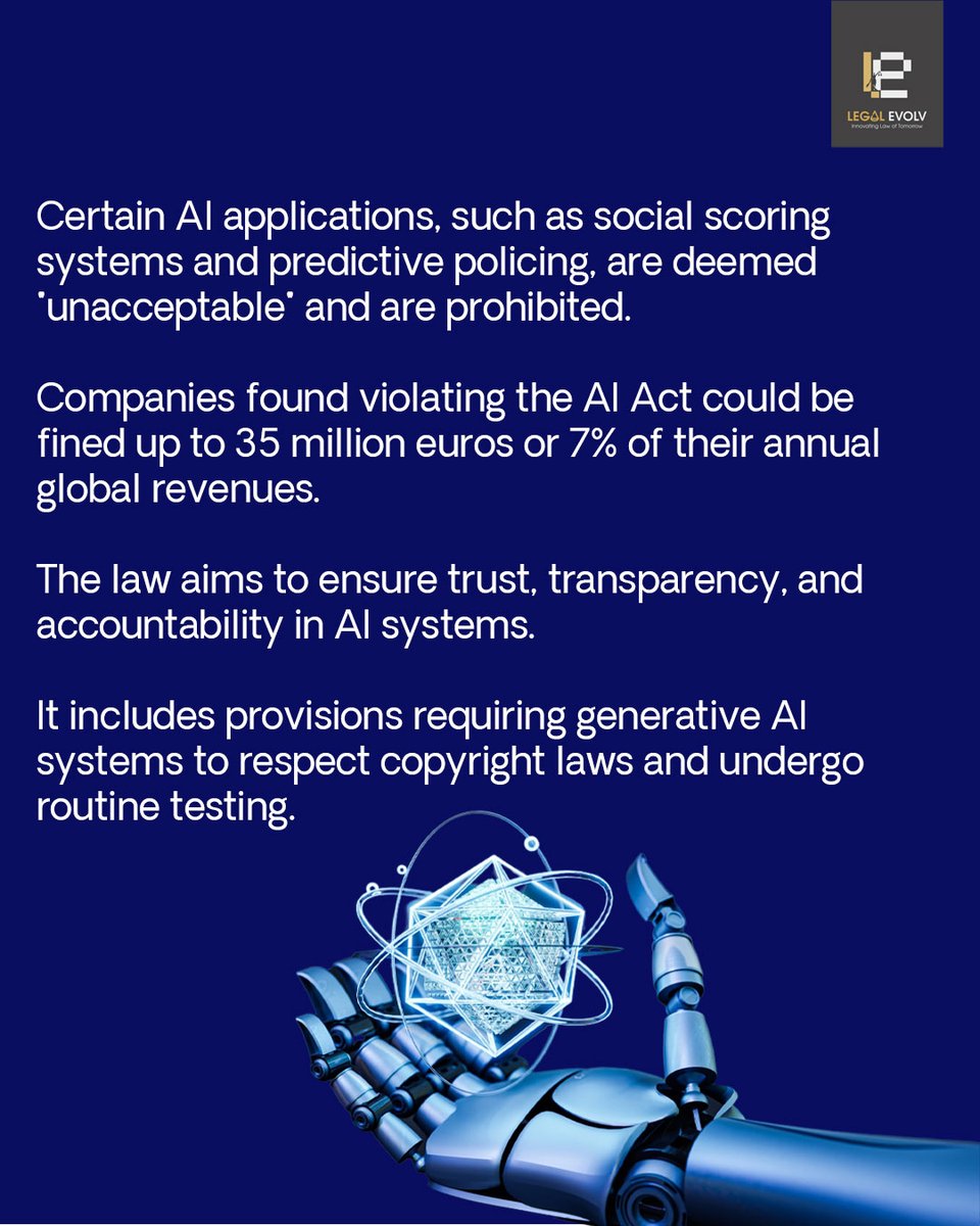 With the European Union passing the first ever comprehensive law on AI, lets look at some of its salient features.
#EuropeanUnion #AIAct #GenerativeAI #CopyRightLaws #LegalNews #LegalEvolv