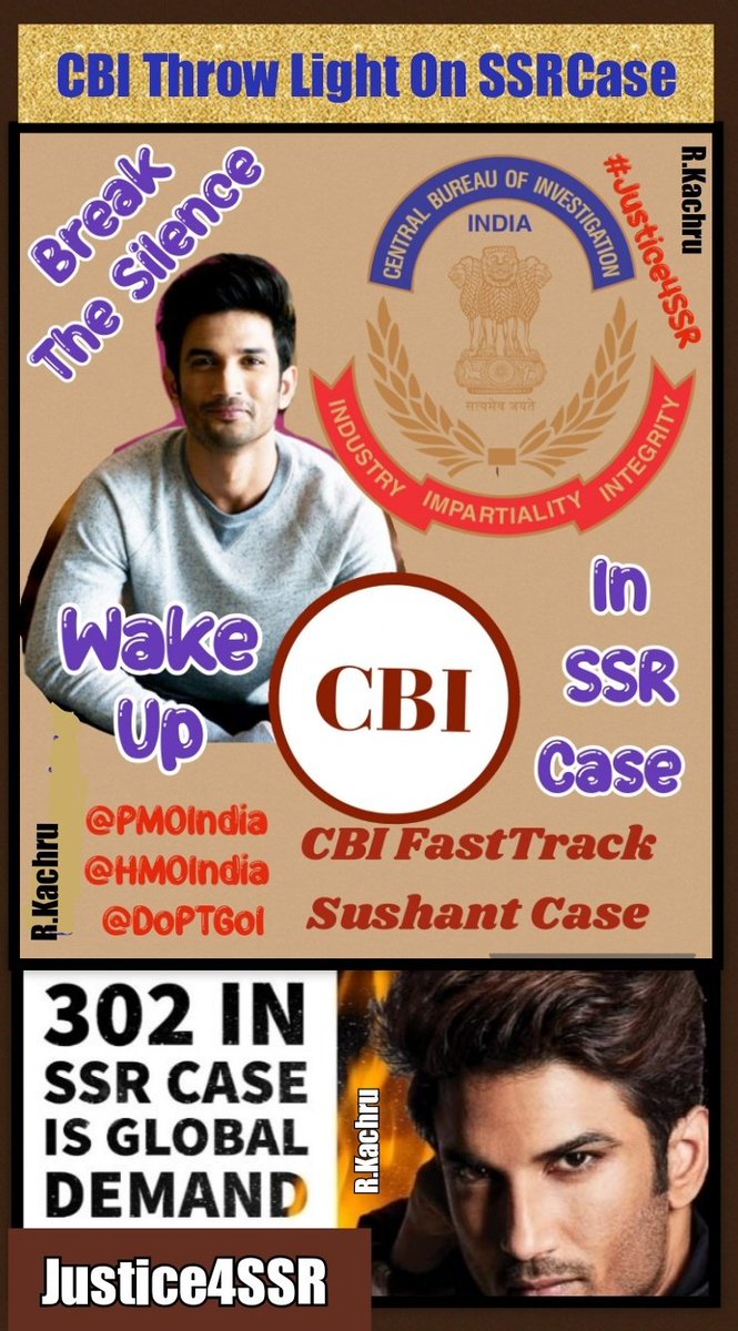 🔱Har Har Mahadev🔱

@CBIHeadquarters You have Enough Evidences,Pictures,Videos,Witnesses to IMPOSE IPC 302 @DoPTGoI
Time to take some Fast Actions in SSR
Brutal MurderCase.Please WAKEUP & FastTrack SSRCase ASAP @Copsview
@NIA_India @IPS_Association

TL~CBI Throw Light On SSRCase