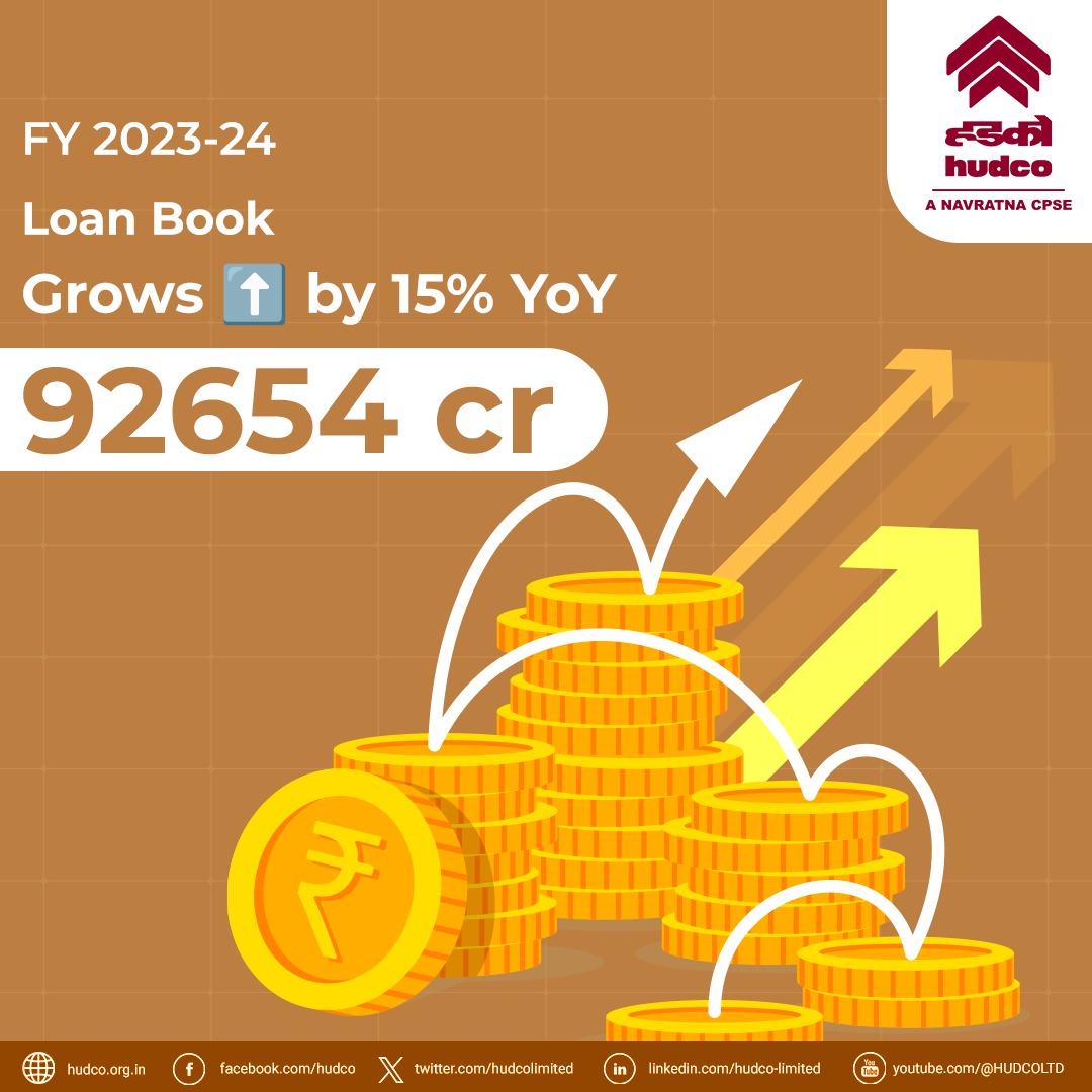 HUDCO achieved a 15% growth in its loan book, reaching ₹92,654 crore in FY24! #HUDCO #FinancialResults #FY24