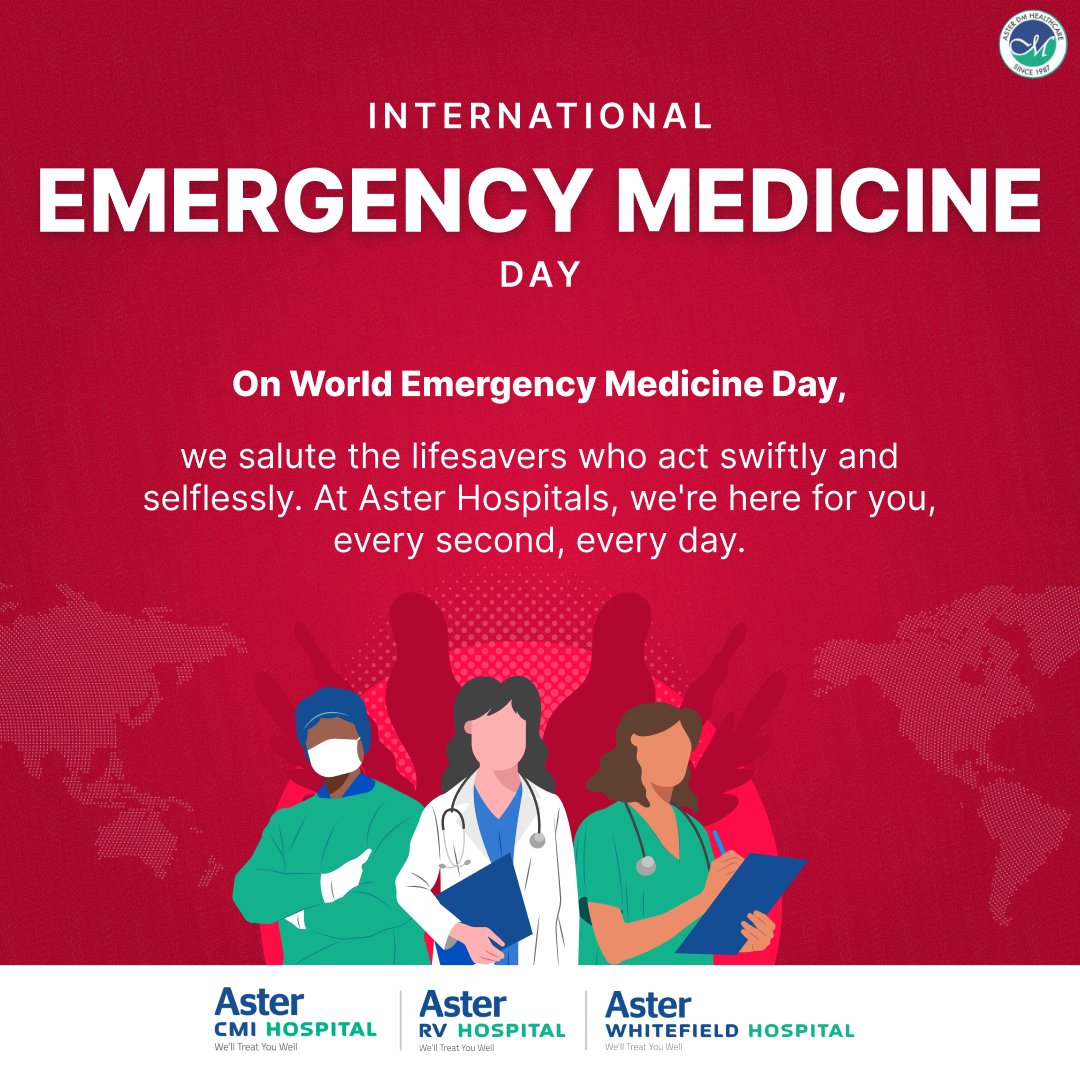 Today, on International Emergency Medicine Day, we honor the heroes who respond with courage and compassion in times of crisis. At Aster Hospitals, our commitment to your well-being is unwavering, ensuring we're here for you, every second, every day. 

#AsterHospitals