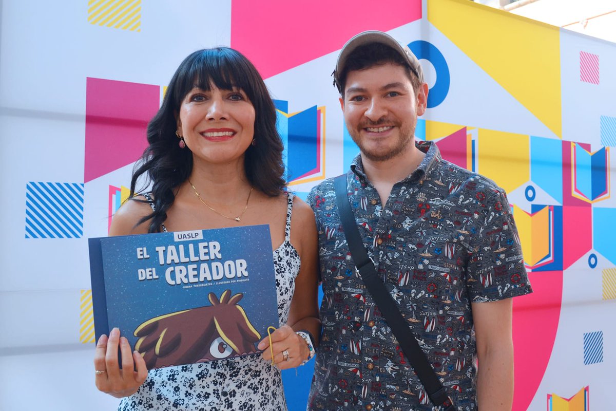 LaUASLP's tweet photo. El libro para infancias #ConSelloUASLP "El taller del creador" fue presentado esta tarde en la 48 Feria Nacional del Libro UASLP por sus autores: la escritora @LIJerante y el ilustrador @Pingolito ganadores del 1er. Concurso de cuento infantil de la #UASLP 📚

¡Felicidades! https://t.co/z8lnBuUBFl